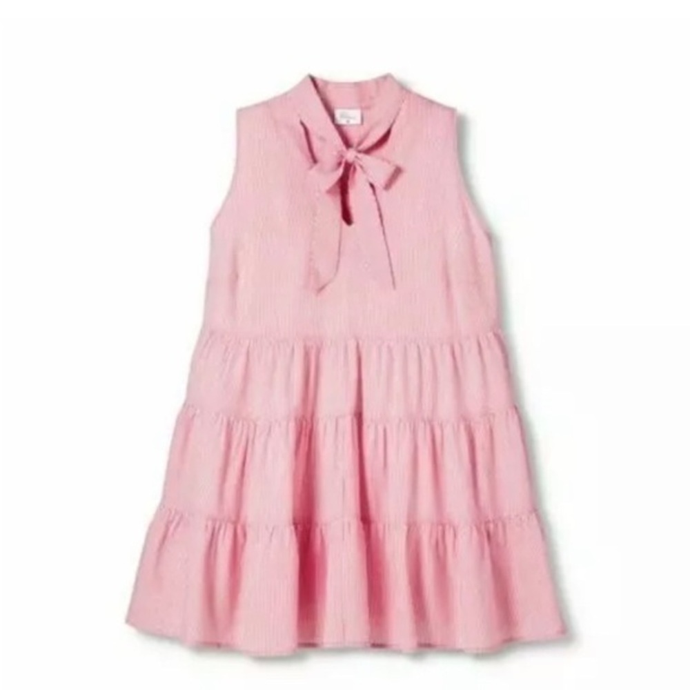 Lisa Marie Fernandez Target Seersucker Red Stripe Tiered Dress Size Large 12 14